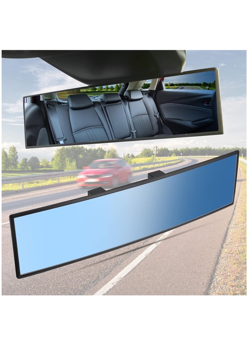 SYOSI مرآة الرؤية الخلفية، مرآة الرؤية الخلفية البانورامية المحدبة العالمية مقاس 11.81 بوصة، مرآة الرؤية الخلفية ذات الزاوية العريضة الداخلية القابلة للتثبيت، تقلل من النقطة العمياء بشكل فعال لسيارات الدفع الرباعي والشاحنات باللون الأزرق - Image 1