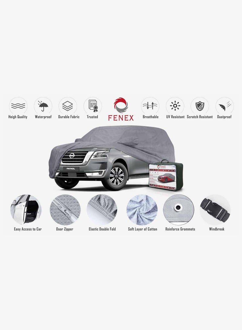 Fenex Car Cover [New Nissan Patrol] – All-Weather Protection | Waterproof, UV-Resistant, Dustproof, Breathable | Indoor/Outdoor Use | Door Zipper & Mirror Pockets | Fits SUV cars (538 × 198 × 177 cm)