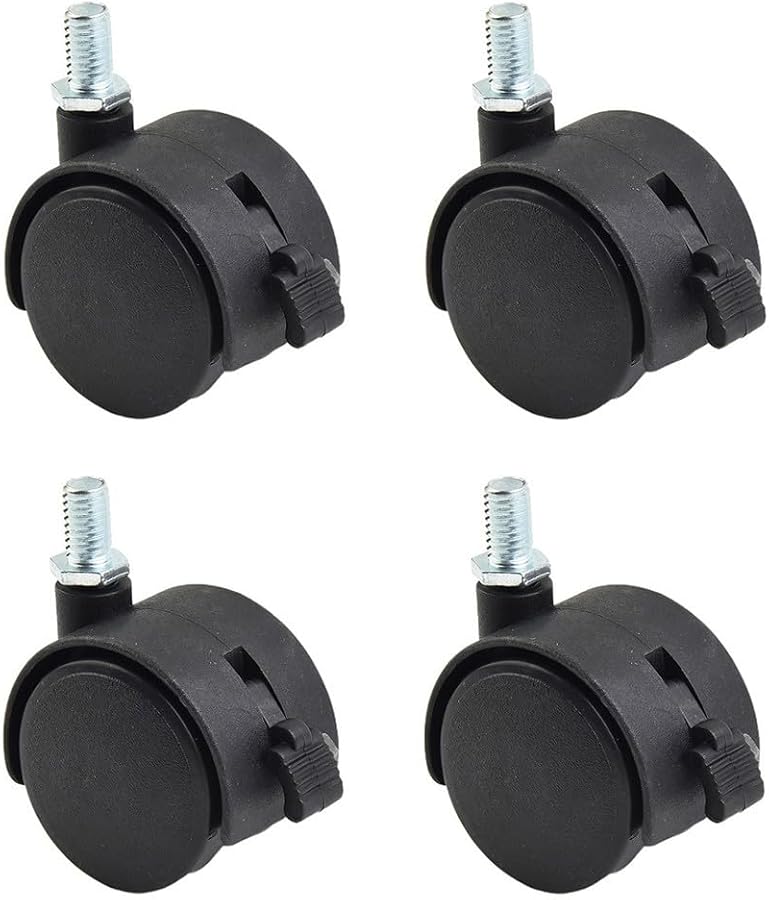 4 Pack Black Nylon Swivel Caster Wheels With Brake M8 Threaded Stem For Furniture Replacement - Image 1