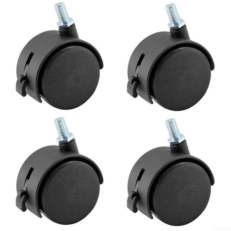 4 Pack Black Nylon Swivel Caster Wheels With Brake M8 Threaded Stem For Furniture Replacement - Image 3