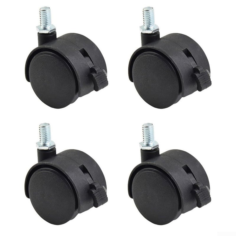 4 Pack Black Nylon Swivel Caster Wheels With Brake M8 Threaded Stem For Furniture Replacement - Image 2
