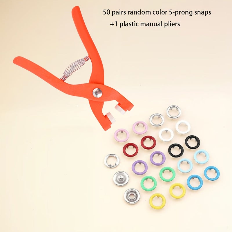 50 Colored Snap Fastener Kit with Plastic Hand Press Pliers for Sewing DIY Craft - Image 1