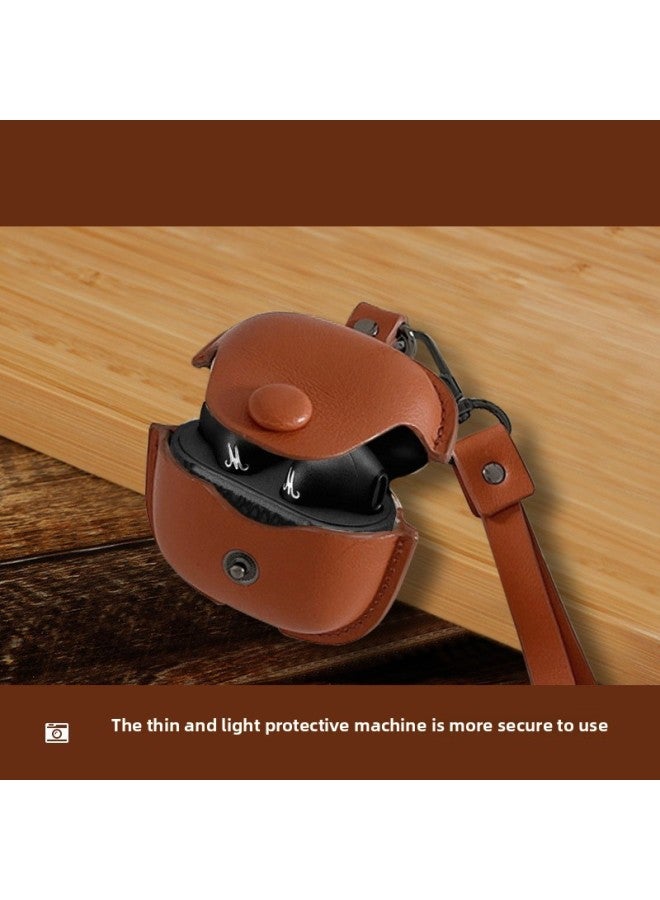 Loquat Applicable MARSHALL MINOR III Protective Case MARSHALL MINOR III MARSHALL Headset Protective Case-Color:Dark Green Leather Case 【long Leather Neck Rope】】-Model:Marshall MINOR III Protective Case - Image 3