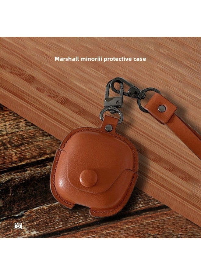 Loquat Applicable MARSHALL MINOR III Protective Case MARSHALL MINOR III MARSHALL Headset Protective Case-Color:Dark Green Leather Case 【long Leather Neck Rope】】-Model:Marshall MINOR III Protective Case - Image 2