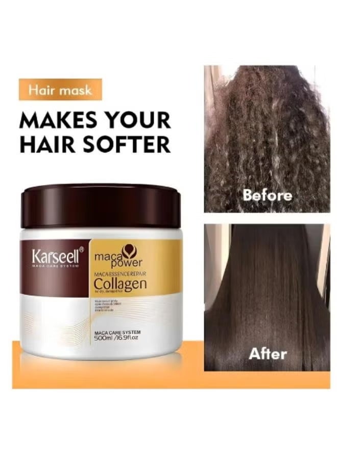 Karseell Collagen Hair Treatment Deep Repair Conditioning Argan Oil Collagen Hair Mask Essence for Dry Damaged Hair All Hair Types 16.90 oz 500ml - Image 2