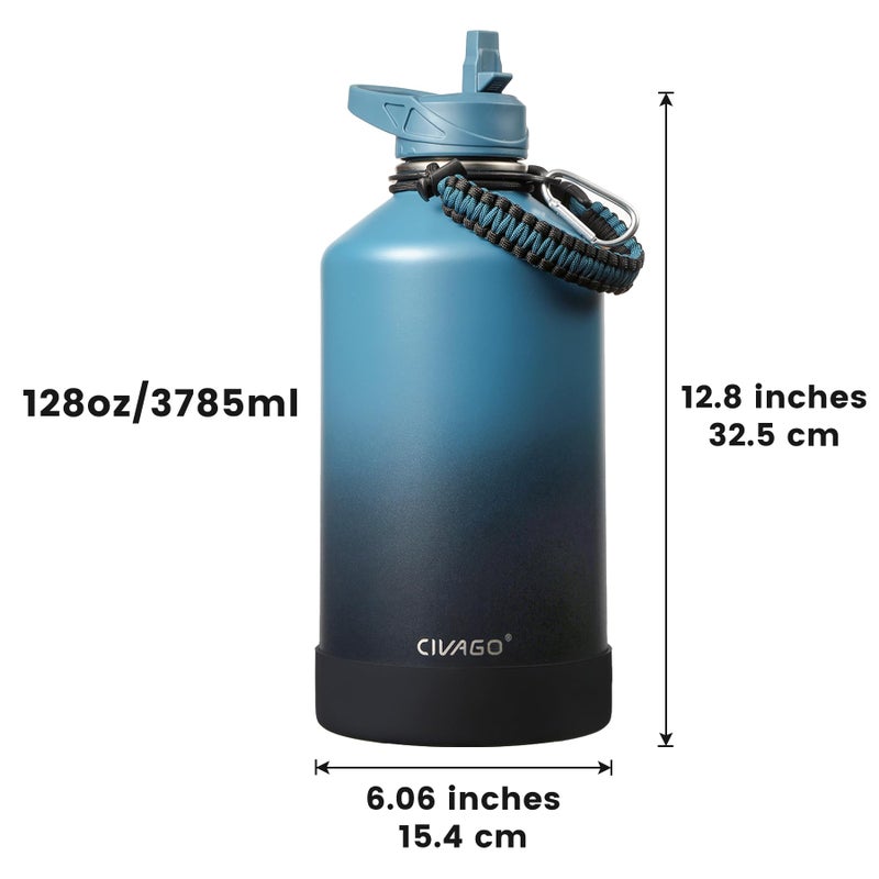 CIVAGO Gallon Insulated Water Bottle Jug with Straw, 128 oz Large Stainless Steel Water Flask, Big Metal Thermal Mug with 3 Lids for Sports, Travel, Gym, and Camping, Black - Image 4
