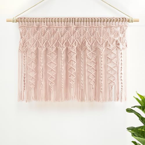Lush Decor Boho Macrame Textured Cotton Valance, 40" W x 30" L, Blush - Boho Kitchen Curtains & Wall Decor - Macrame Valance - Bathroom Window Curtains - Image 2
