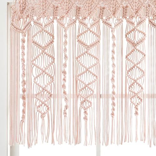 Lush Decor Boho Macrame Textured Cotton Valance, 40" W x 30" L, Blush - Boho Kitchen Curtains & Wall Decor - Macrame Valance - Bathroom Window Curtains - Image 5