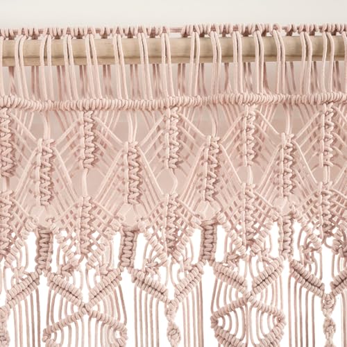 Lush Decor Boho Macrame Textured Cotton Valance, 40" W x 30" L, Blush - Boho Kitchen Curtains & Wall Decor - Macrame Valance - Bathroom Window Curtains - Image 3