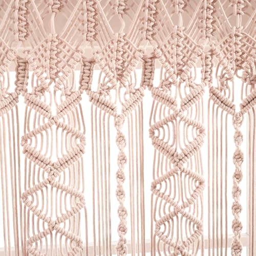 Lush Decor Boho Macrame Textured Cotton Valance, 40" W x 30" L, Blush - Boho Kitchen Curtains & Wall Decor - Macrame Valance - Bathroom Window Curtains - Image 4