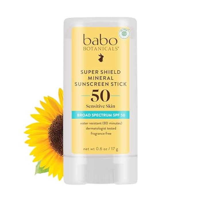 BABO Botanicals Super Shield SPF 50 Stick Sunscreen - 70% Organic Ingredients - Natural Zinc Oxide - for All Ages - NSF & Made Safe Certified - EWG Verified - Water Resistant - Fragrance-Free - Image 1