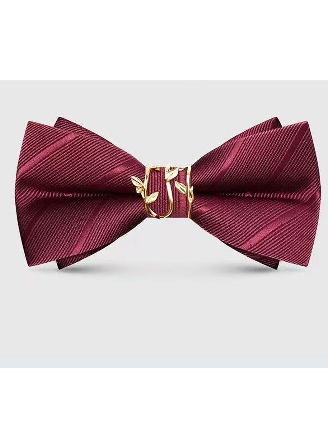 Adjustable Wedding Solid Pattern Bow Tie Dark Red - Image 1