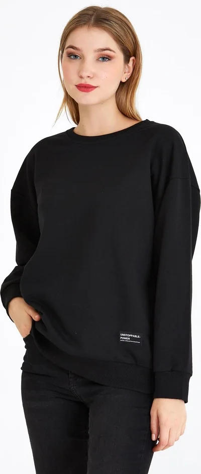 mmetalic Women's Black Color Basic Crew Neck Sweatshirt