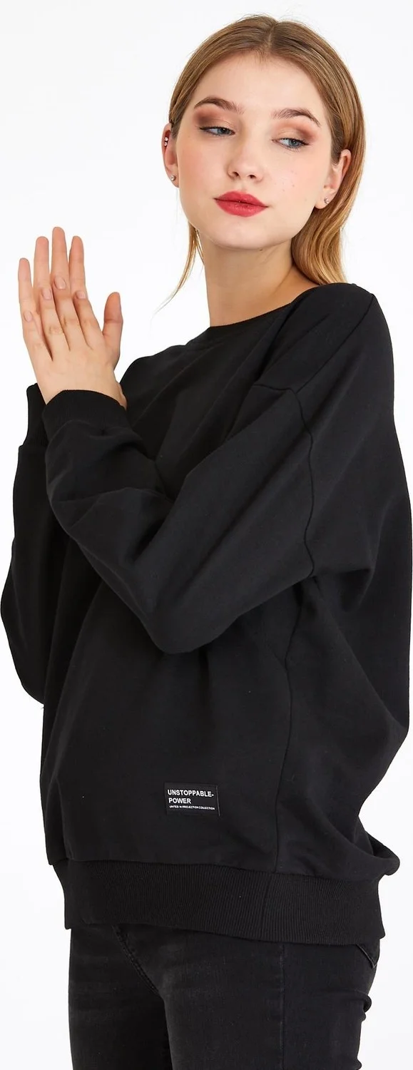 mmetalic Women's Black Color Basic Crew Neck Sweatshirt