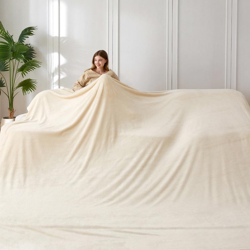 COOVA Oversized King Fleece Blanket 120x120 inches, Soft Cozy Warm Giant Extra Large 10'x10' Blanket for Bed, Sofa, Couch,Travel, Camping, California Huge Flannel Big Throw Blanket, Beige - Image 1