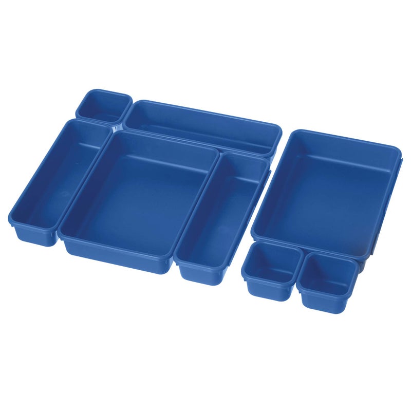 Oggi 8 Pack Interlocking Drawer Organizers  Storage Bins Bathroom Office  Kitchen Organization Containers for Organizing Multiple Sizes Blue