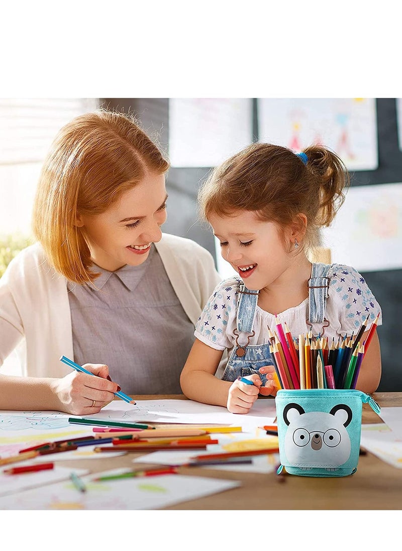 SYOSI - Telescopic Stand-Up Pencil Case Box Transformer Stand Store Pencil Holder Cartoon Standing Pen Pouch Dual-Use Canvas Storage Stationery Bags for Teen Girls Boys 3 Pcs Cat Bear Unicorn - Image 1