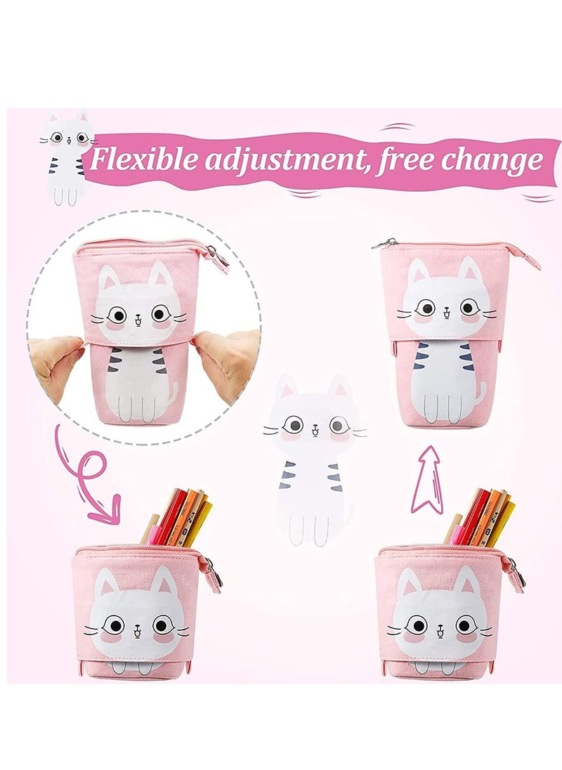 SYOSI - Telescopic Stand-Up Pencil Case Box Transformer Stand Store Pencil Holder Cartoon Standing Pen Pouch Dual-Use Canvas Storage Stationery Bags for Teen Girls Boys 3 Pcs Cat Bear Unicorn - Image 1