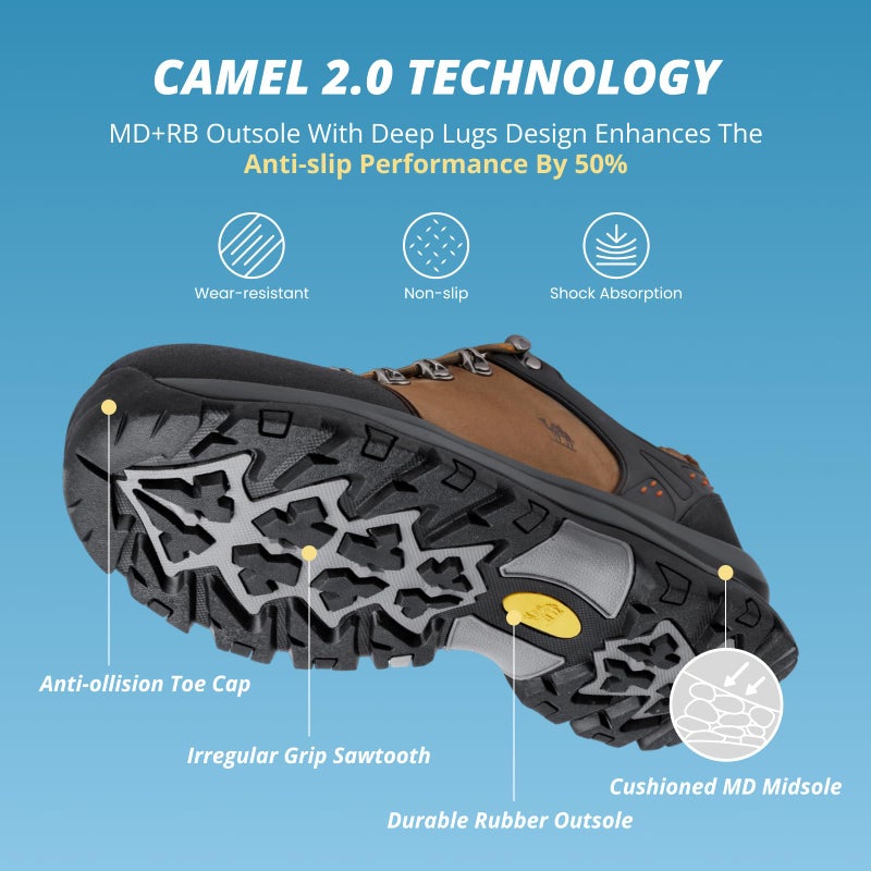 CAMEL CROWN Men's Hiking Shoes Low Top Trekking Boots Non-Slip Walking Sneakers for Outdoor Work Trail Casual (Khaki, 10) - Image 3