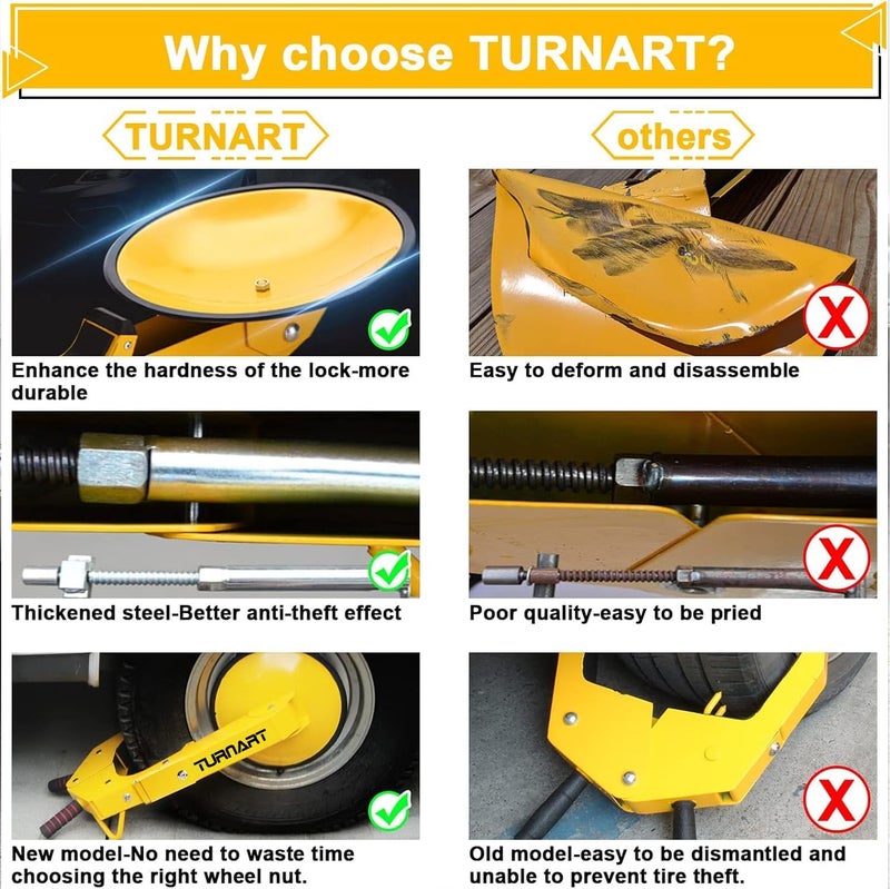 TURNART Adjustable Anti-Theft Wheel Lock Clamp for Cars, Trucks, and RVs - Image 3