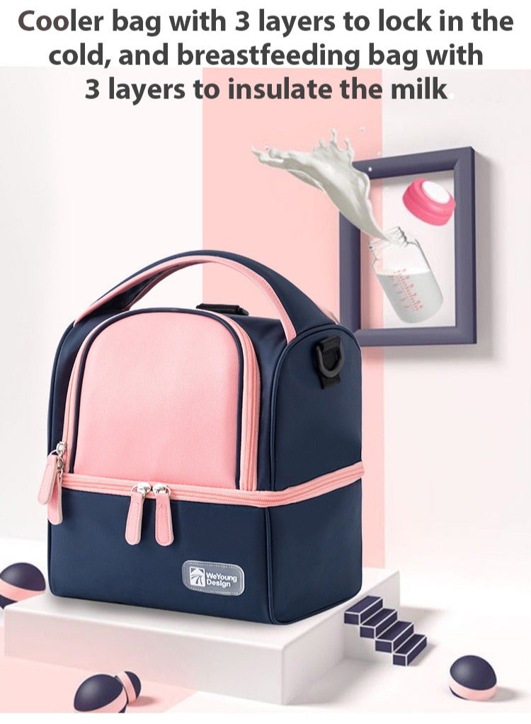 Breast Pump Bag, Cooler Compartment for Breast Pump, Cooler and Moistureproof Bag Double Layer for Mother Breast Milk Pump Lunch Bag Outdoor Working - Image 2