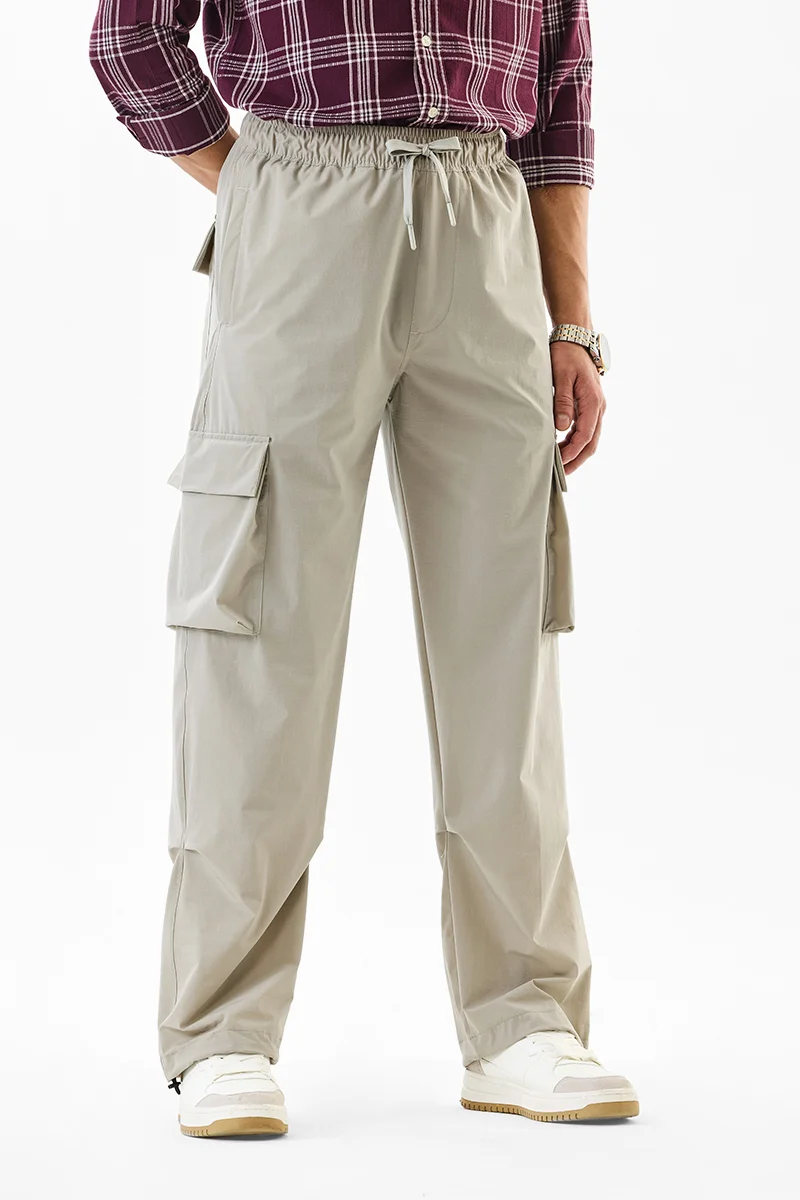 SNITCH Beige Solid Relaxed Streetwear Cargo