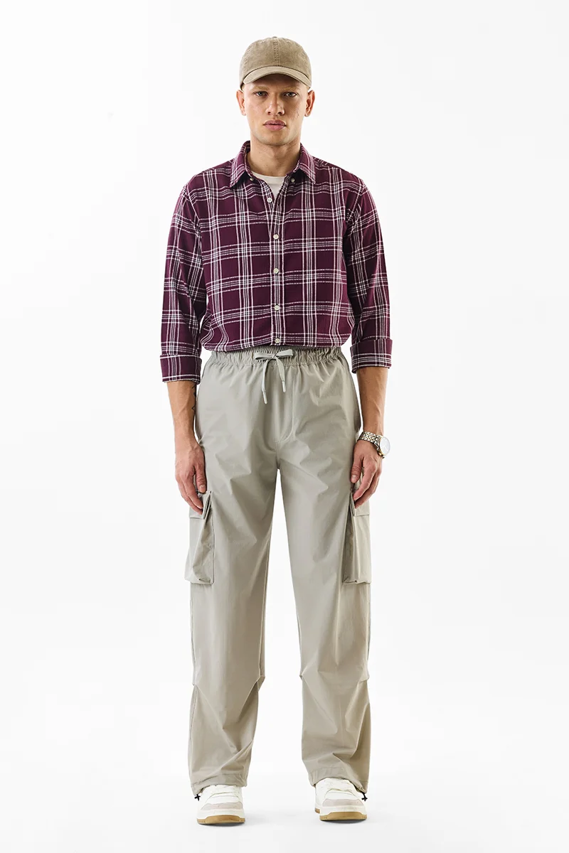 SNITCH Beige Solid Relaxed Streetwear Cargo