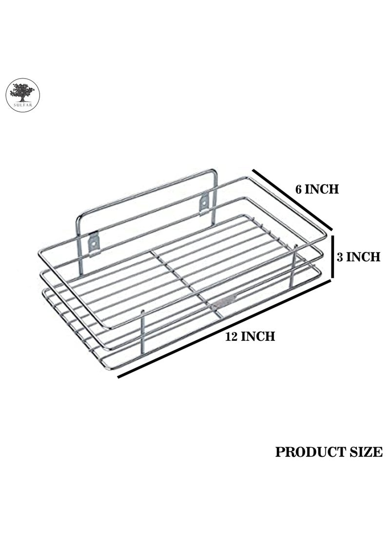 sulfar Single Layer Stainless Steel Multipurpose Kitchen Storage Rack/Wall Mount Hanging Stand Bedroom/Bathroom Shelf (Silver) Pack of 1  - Image 2