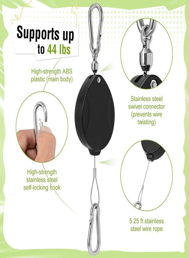 Black Elk Peak Plant Pulleys for Hanging Plants, Heavy Duty Retractable Hangers with 304 Stainless steel rope, Auto up and down, Adjustable Climbing Hook for Garden Baskets Watering, or Bird Feeders (Black, 2 Pack) - Image 3