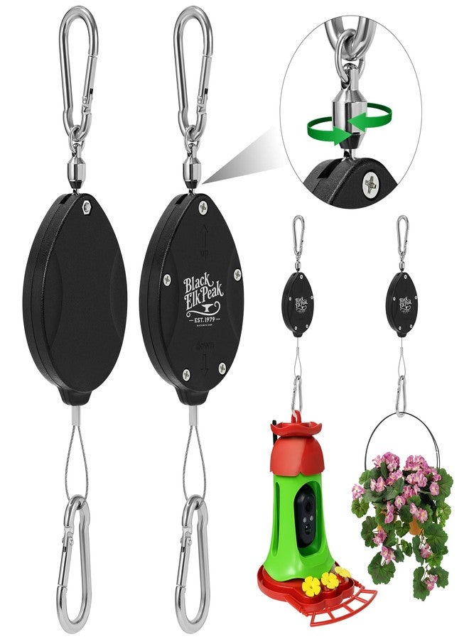Black Elk Peak Plant Pulleys for Hanging Plants, Heavy Duty Retractable Hangers with 304 Stainless steel rope, Auto up and down, Adjustable Climbing Hook for Garden Baskets Watering, or Bird Feeders (Black, 2 Pack) - Image 1