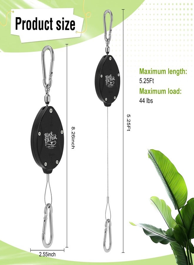Black Elk Peak Plant Pulleys for Hanging Plants, Heavy Duty Retractable Hangers with 304 Stainless steel rope, Auto up and down, Adjustable Climbing Hook for Garden Baskets Watering, or Bird Feeders (Black, 2 Pack) - Image 4