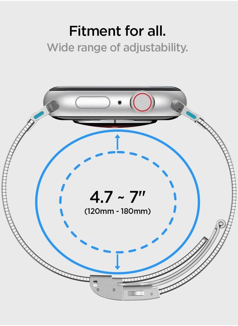 Spigen Sleek Link Apple Watch Band for Apple Watch Series 10 42mm, 9/8/7 41mm, SE2/SE/6/5/4 40mm, 3/2/1 38mm Stainless Steel Band Strap Adjustable Stainless Steel Band Strap - Silver  - Image 3