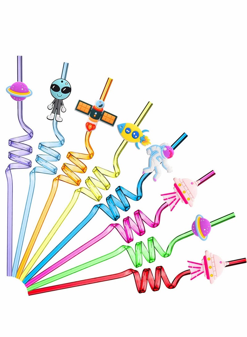 KASTWAVE Straws, Reusable Solar System Plastic Straws, Rocket Spaceship Astronaut Satellite Planet Straws, for Birthday Party Baby Shower Favors Decorations, 24 Pieces (Random Style)  - Image 1