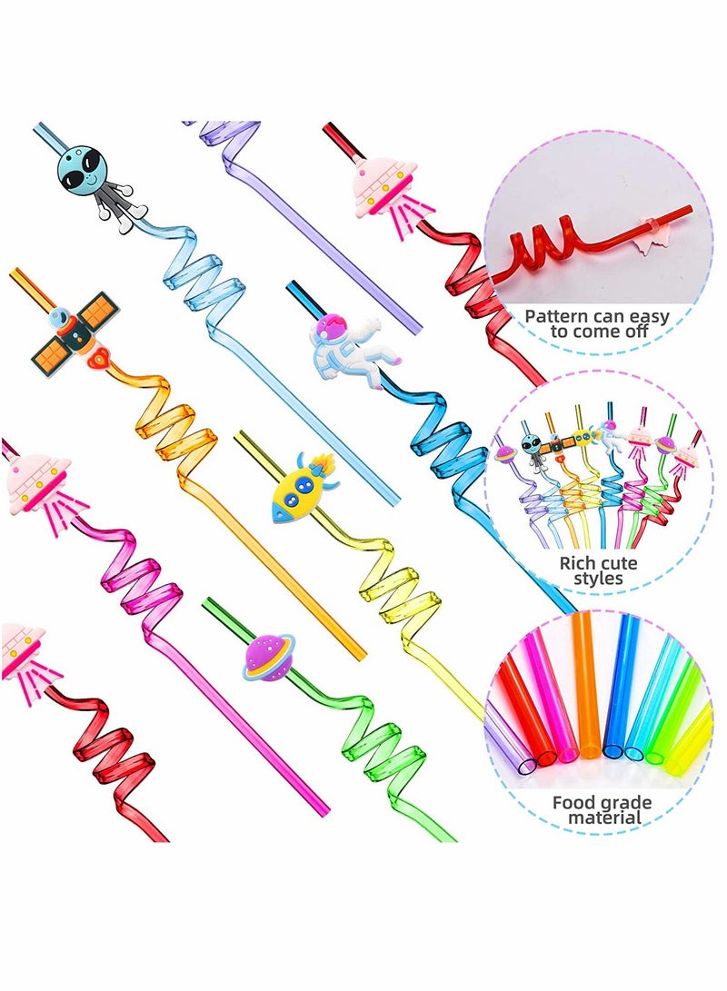 KASTWAVE Straws, Reusable Solar System Plastic Straws, Rocket Spaceship Astronaut Satellite Planet Straws, for Birthday Party Baby Shower Favors Decorations, 24 Pieces (Random Style)  - Image 4