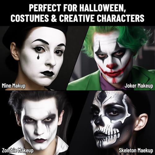 BOBISUKA Black & White Face Body Paint + Setting Powder + 3PCS Artist Brushes Face Painting Kit for Adult Large Capacity Professional Oil Based Cream Paints Palette For Halloween Clown Skeleton Vampir - Image 4