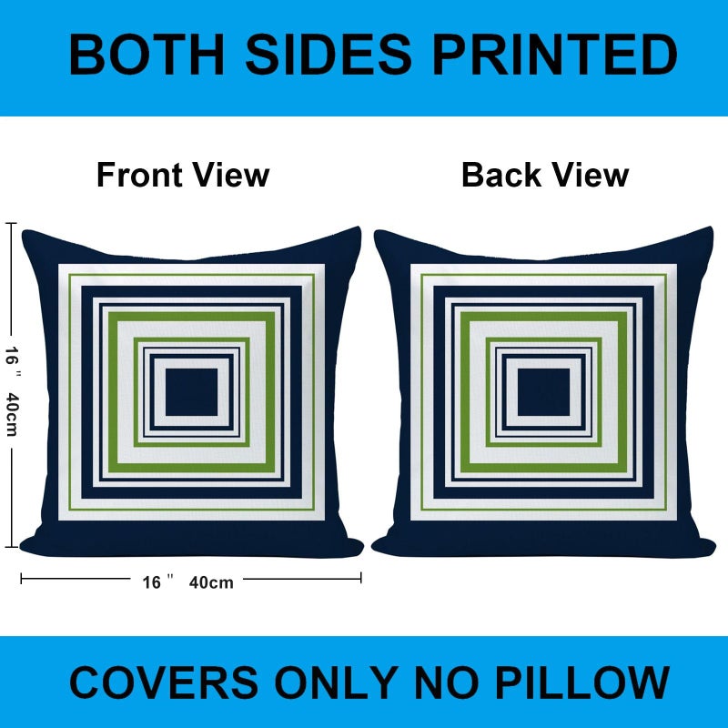 EZVING Navy Pear Green New Living Series Geometric Cotton Linen Indoor Outdoor Pillow Case Cushion Cover for Car Sofa Home Decor 16" x 16",4 Pcs Set - Image 2