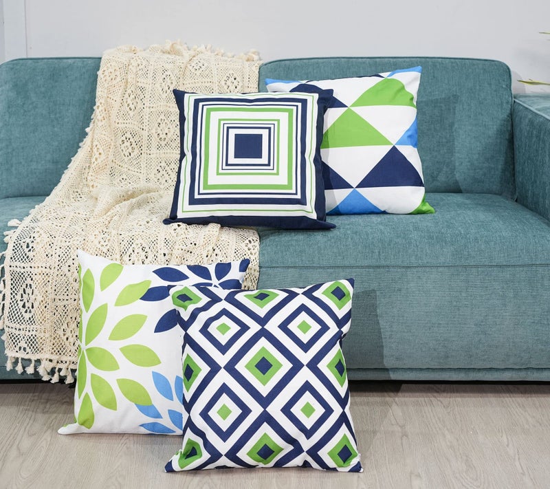 EZVING Navy Pear Green New Living Series Geometric Cotton Linen Indoor Outdoor Pillow Case Cushion Cover for Car Sofa Home Decor 16" x 16",4 Pcs Set - Image 5