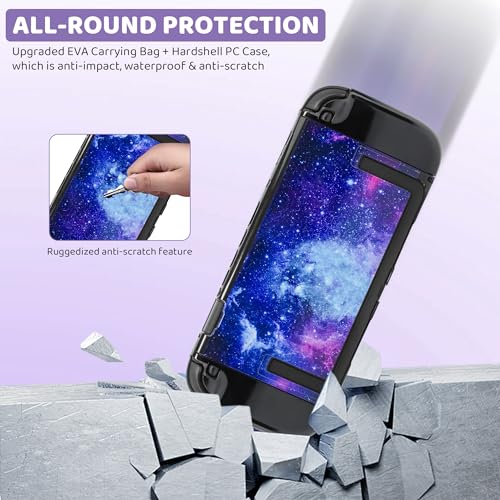 GLDRAM Galaxy Carrying Case for Nintendo Switch 2 2025 Portable Accessories Bundle with Travle Storage Bag PC Protective Cover Shoulder Strap Screen Protector 2 Thumb Grips Purple - Image 3