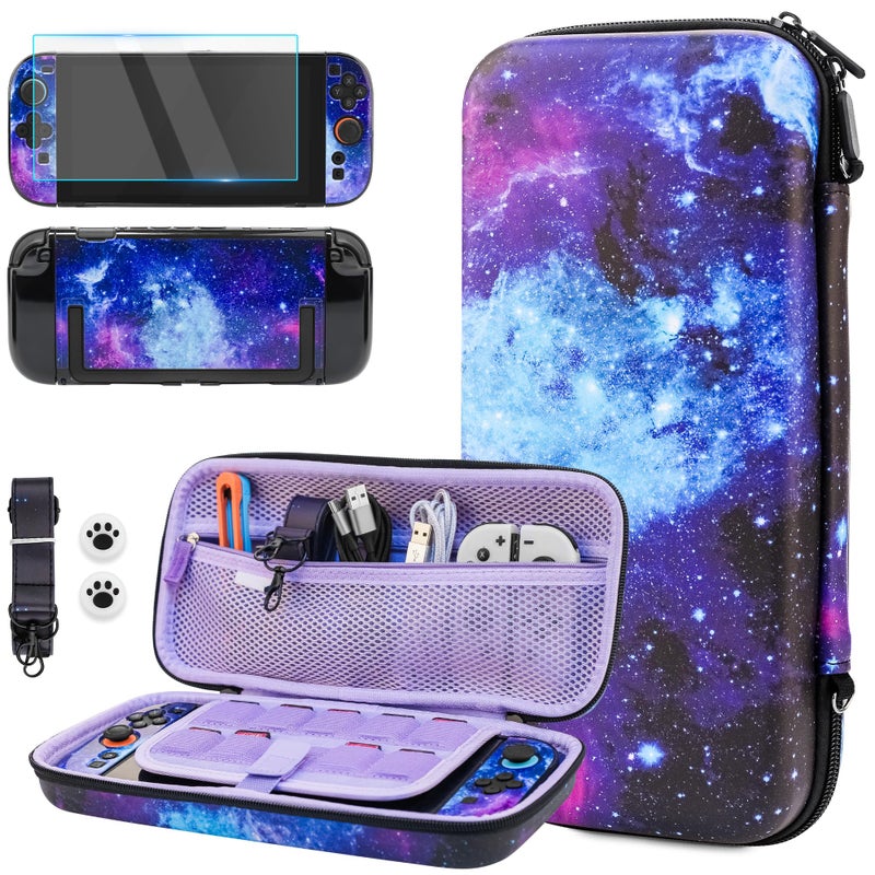 GLDRAM Galaxy Carrying Case for Nintendo Switch 2 2025 Portable Accessories Bundle with Travle Storage Bag PC Protective Cover Shoulder Strap Screen Protector 2 Thumb Grips Purple - Image 2