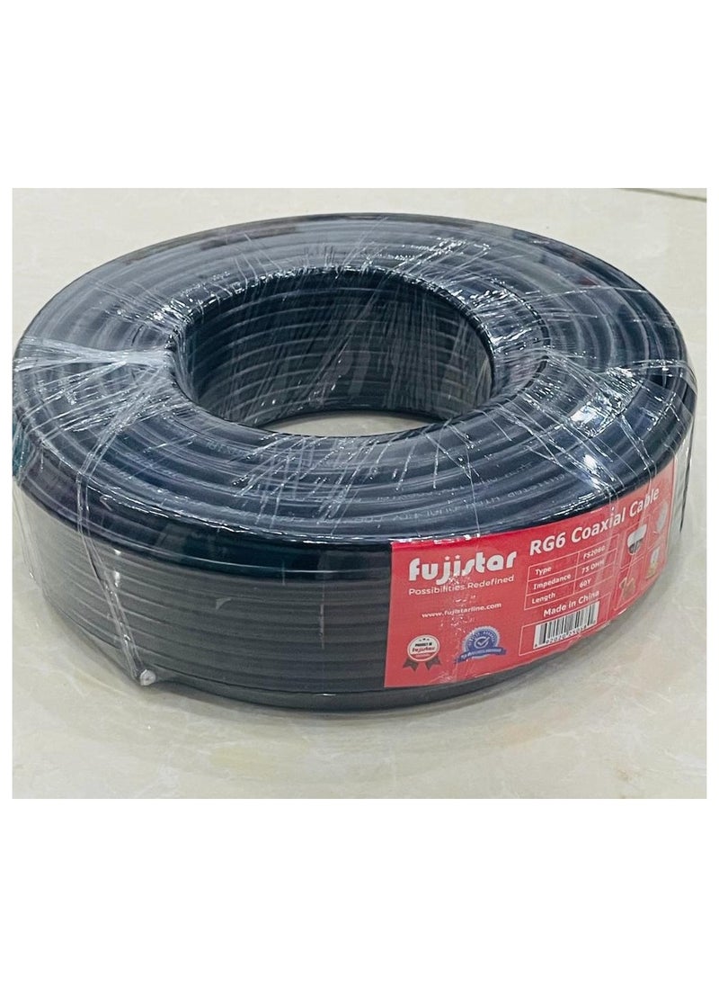 fujistar - Fujistar Dish Roll Coaxial Cable for Satellite and Receivers Connection Black (60Yd/54.5Meter-Cable) - Image 1