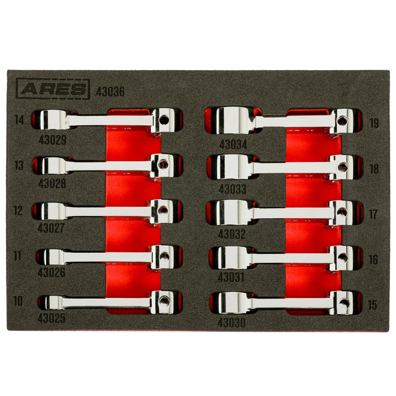 ARES 43036 – 10-Piece Metric 12-Point Box End Torque Adapter Extension Set – 3/8-Inch Drive - Extensions for Torquing in Hard to Reach Places – Chrome Vanadium Steel Construction – EVA Foam Tray - Image 1