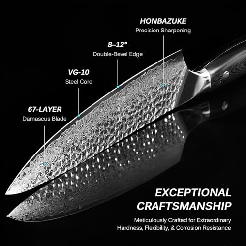 KYOKU Chef Knife - 8"- Shogun Series Japanese VG10 Steel Core Hammered Damascus Blade Kitchen Knife - with Sheath & Case - Image 3