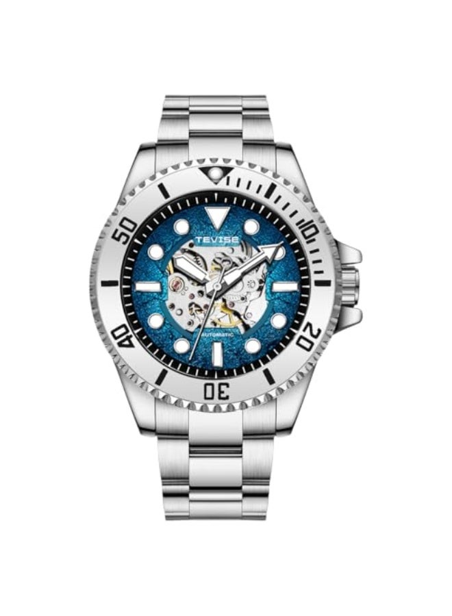 Tevise Skeleton Automatic Mens Watches with Stainless Steel Sliver Band Waterproof Wrist Watches for Mens - Image 1