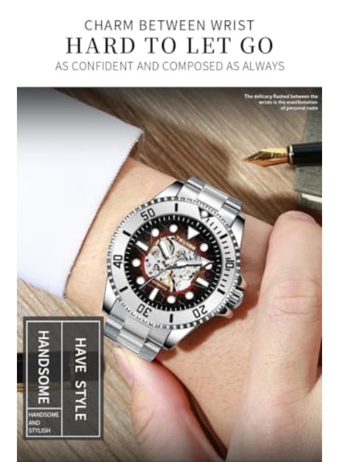 Tevise Skeleton Automatic Mens Watches with Stainless Steel Sliver Band Waterproof Wrist Watches for Mens - Image 3