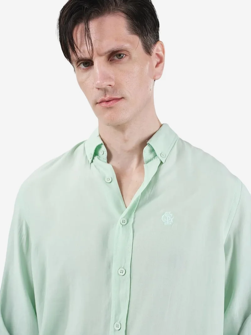 جيستو GIESTO Men's Regular Fit Button Collar Solid Tencel Shirt