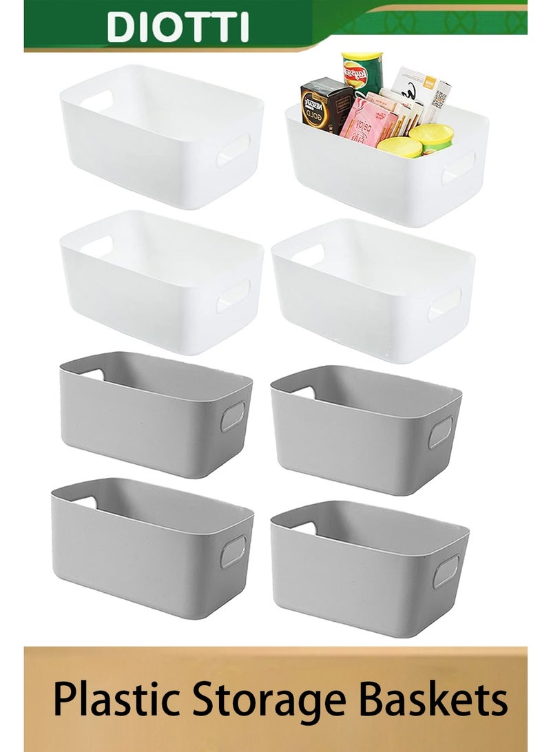 ديوتي مجموعة من 8 سلال تخزين بلاستيكية بمقابض، منظمات متعددة الأغراض للمطبخ والحمام والمكتب والمخزن، وصناديق تنظيم الخزانة (4 بيضاء و4 رمادية) - Image 1