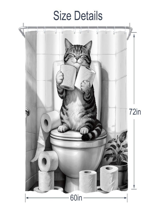 AMBZEK Funny Cat Shower Curtain 60Wx72L Inch Cute Humorous Cat Sitting On Toilet Pet Hilarious Kids Fun Animal Modern Artwork Cloth Fabric Waterproof Polyester Bathroom Decor Set with 12 Pack Hook - Image 5
