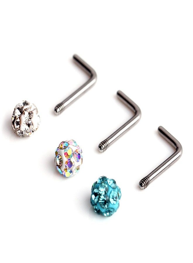 Ruifan 3PCS 20G Surgical Steel Clear & Colorful & Acid Gem Crystal L-Shaped Nose Studs Ring Piercing Jewelry - Image 5