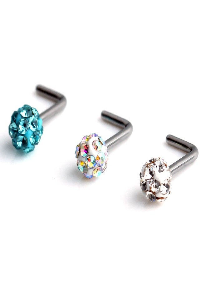Ruifan 3PCS 20G Surgical Steel Clear & Colorful & Acid Gem Crystal L-Shaped Nose Studs Ring Piercing Jewelry - Image 1