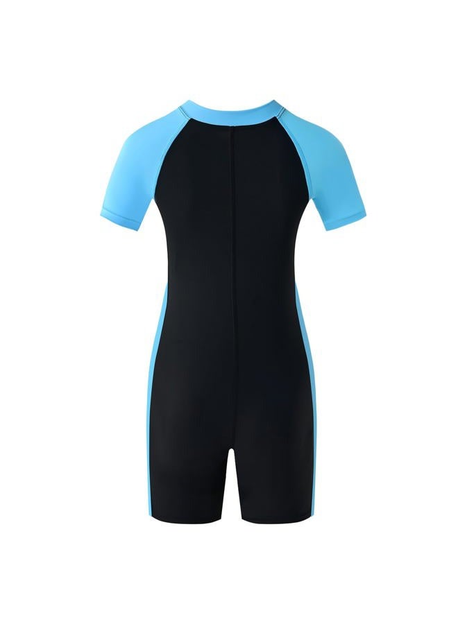 karrack Girls and Boys One Piece Rash Guard Swimsuit Kid Water Sport Short Swimsuit UPF 50+ Sun Protection Bathing Suits (Size 11-13Years) Black- Blue - Image 2